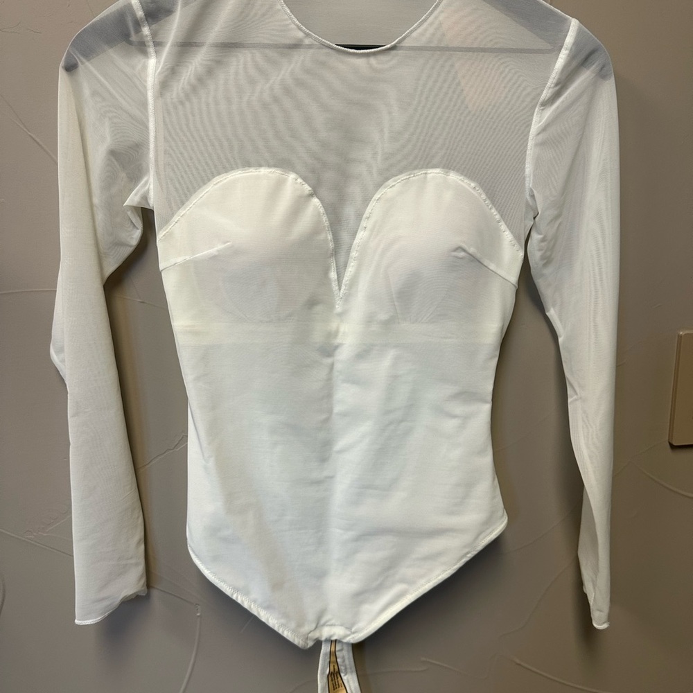 Elegant White Long Sleeve Mesh Top